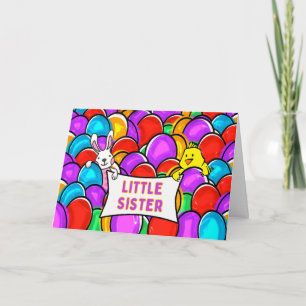 Easter Little Sister Colourful Eggs Bunny and Chic Card