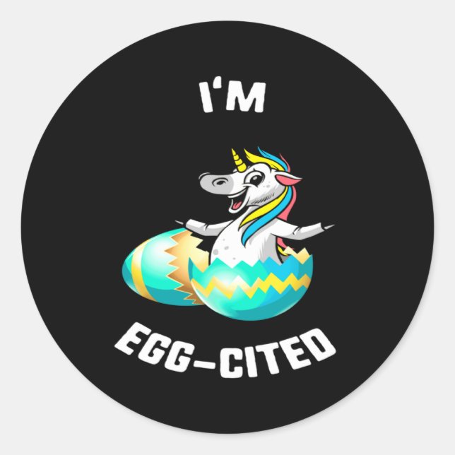 Easter M Egg Cited Unicorn Classic Round Sticker (Front)