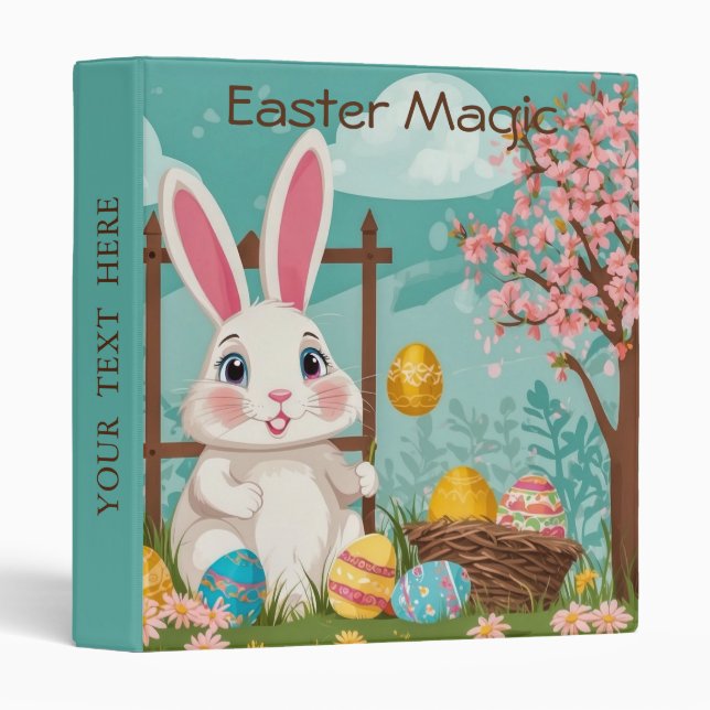 Easter Magic Bunny Personalized Eggs Floral  Binder (Front/Spine)