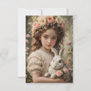 Easter Magic - Girl with Flower Crown and Bunny