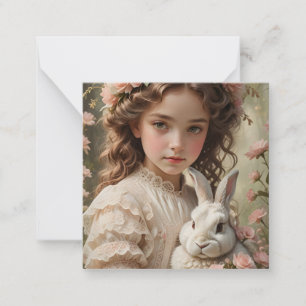 Easter Magic - Girl with Flower Crown and Bunny Card