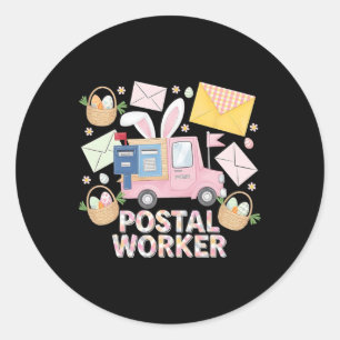 Easter Mail Carrier Bunny Postal Worker Cute Post Classic Round Sticker