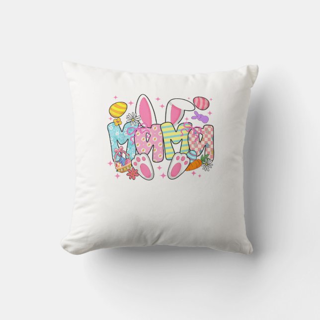 Easter Mama Bunny Ears Coquette Bow Easter Rabbit  Throw Pillow (Front)