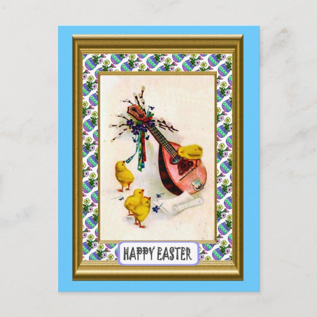 Easter - Mandolin and ester chicks Holiday Postcard (Front)