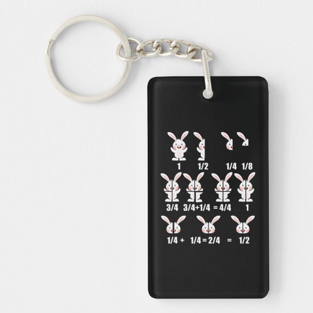 Easter Math Teacher Bunny Fractions Funny Rabbit Keychain (Front)