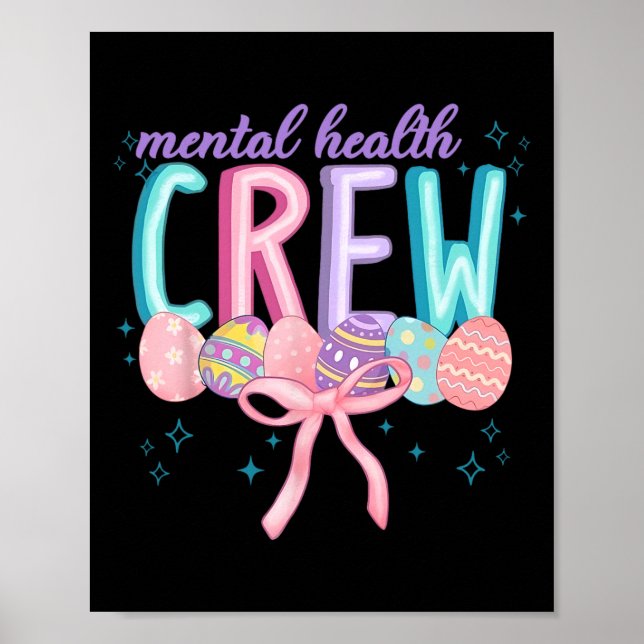 Easter Mental Health Crew Coquette Bow Easter Eggs Poster (Front)