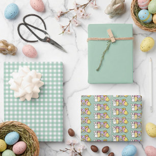 Easter Mint Green Ginham Wrapping Paper Sheet