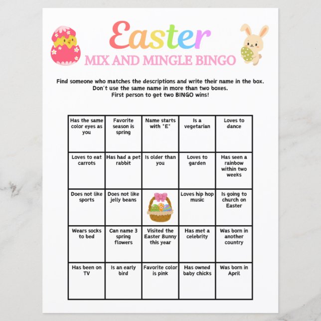 Easter Mix and Mingle Bingo (Front)
