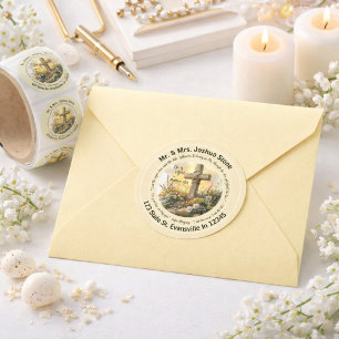 Easter Morning Cross with Glowing Sunrise  Classic Round Sticker