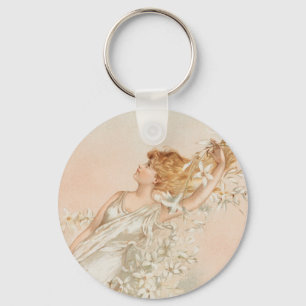 "Easter Morning" - Vintage Print, L. Prang & Co. Keychain
