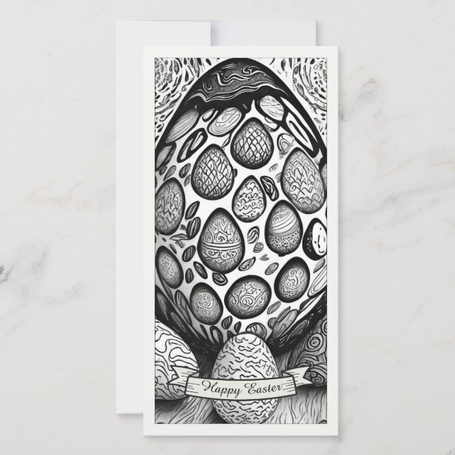 Easter motif b/w cartoon with Easter eggs 25024 (Front)
