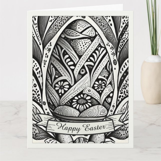 Easter motif b/w cartoon with Easter eggs 26006 Card (Front)
