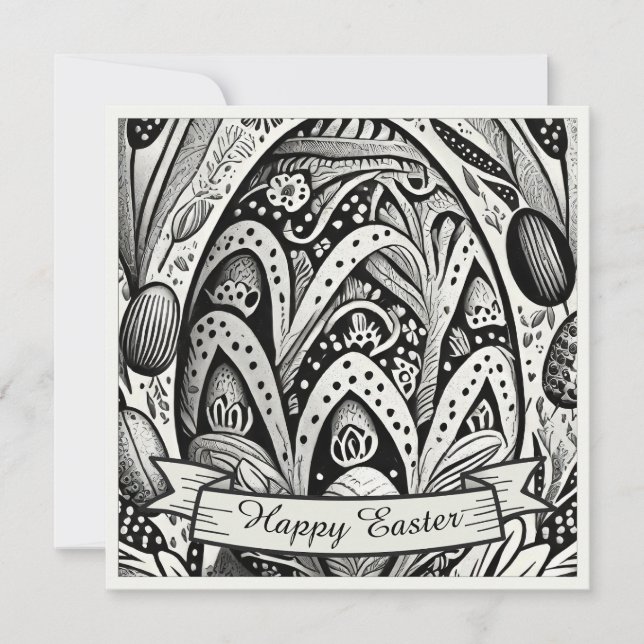 Easter motif b/w cartoon with Easter eggs 52158 (Front)