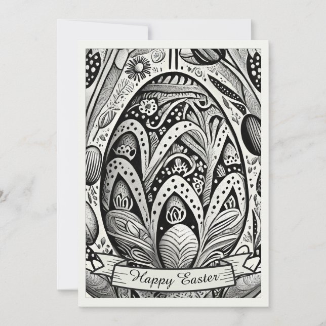 Easter motif b/w cartoon with Easter eggs 52158 (Front)