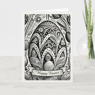 Easter motif b/w cartoon with Easter eggs 52158 Card