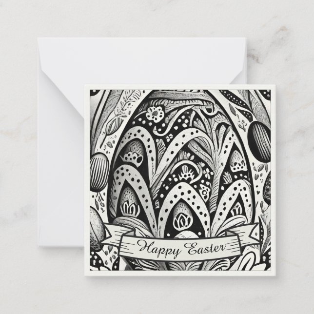 Easter motif b/w cartoon with Easter eggs 52158 Card (Front)