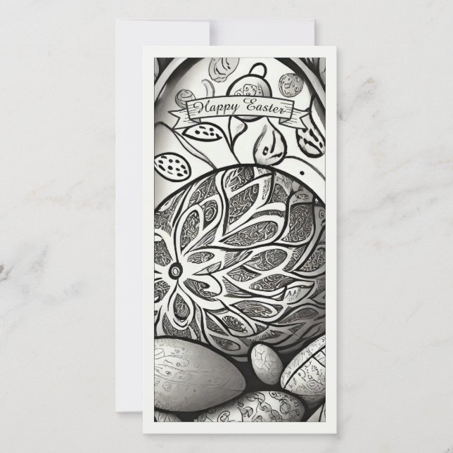 Easter motif b/w cartoon with Easter eggs 97330 (Front)