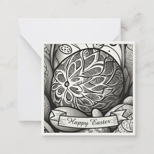 Easter motif b/w cartoon with Easter eggs 97330 Card (Front)