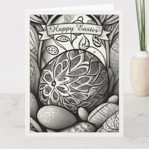 Easter motif b/w cartoon with Easter eggs 97330 Card