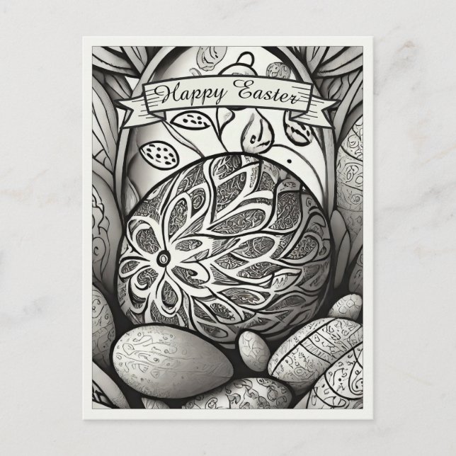 Easter motif b/w cartoon with Easter eggs 97330 Holiday Postcard (Front)