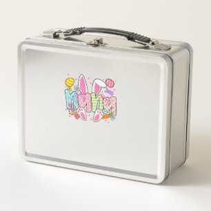 Easter Nana Bunny Ears Coquette Bow Easter Rabbit  Metal Lunch Box