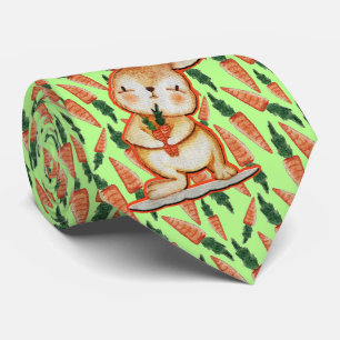 Easter Necktie - Rabbit on Carrots Green Tie