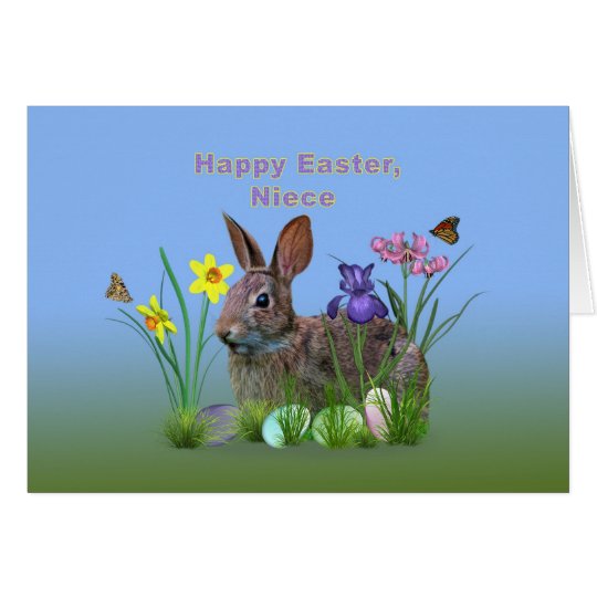 Easter, Niece, Flowers, Eggs, and Rabbi Card
