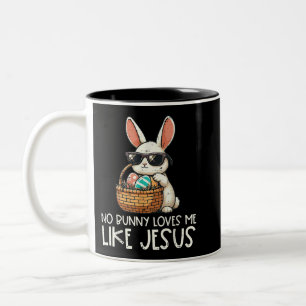 Easter No Bunny Loves Me Like Jesus Christian Two-Tone Coffee Mug