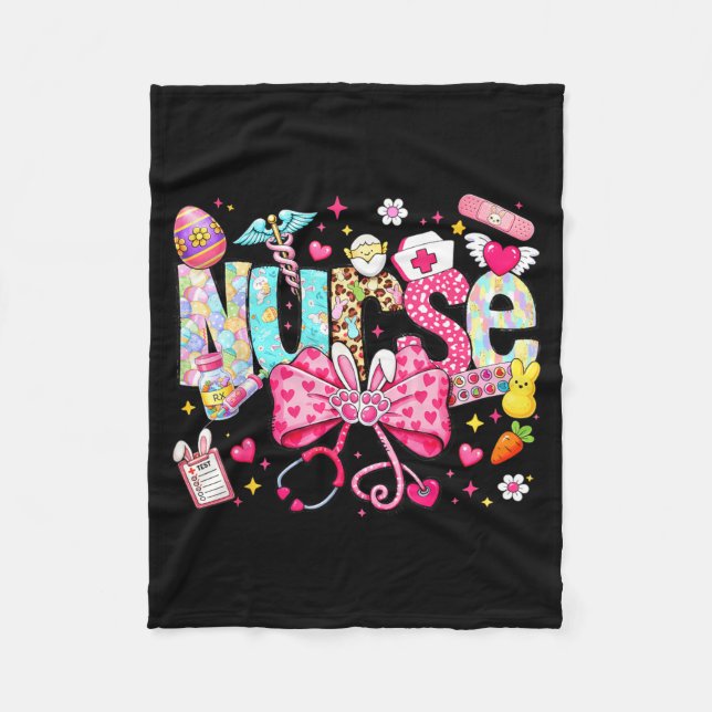 Easter Nurse Coquette Bow Stethoscope Bunny Rabbit Fleece Blanket (Front)