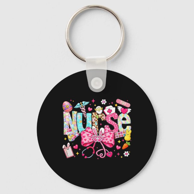 Easter Nurse Coquette Bow Stethoscope Bunny Rabbit Keychain (Front)