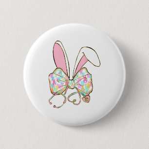 Easter Nurse Coquette Bow Stethoscope Bunny Scrub 2 Inch Round Button
