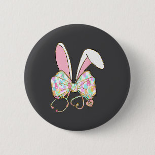 Easter nurse coquette bow stethoscope bunny scrub 2 inch round button