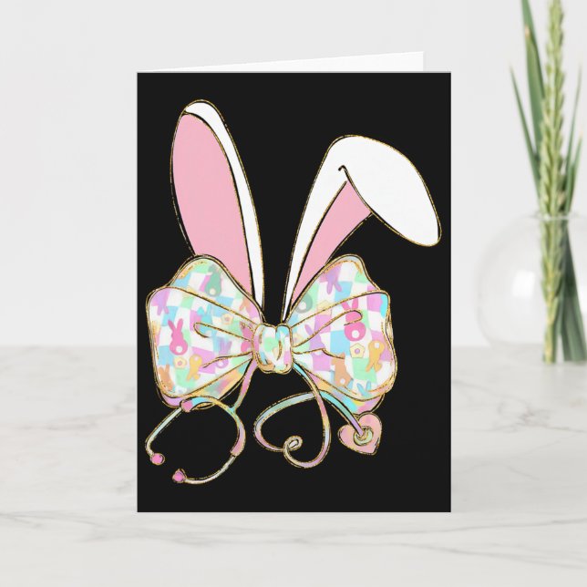 Easter Nurse Coquette Bow Stethoscope Bunny Scrub  Card (Front)