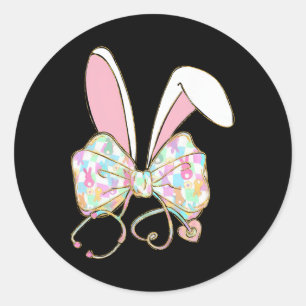 Easter Nurse Coquette Bow Stethoscope Bunny Scrub Classic Round Sticker