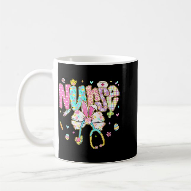 Easter Nurse Coquette Bow Stethoscope Bunny Scrub Coffee Mug (Left)