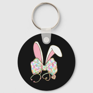 Easter Nurse Coquette Bow Stethoscope Bunny Scrub Keychain