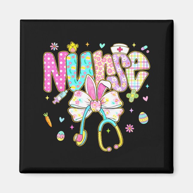 Easter Nurse Coquette Bow Stethoscope Bunny Scrub  Magnet (Front)
