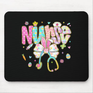 Easter Nurse Coquette Bow Stethoscope Bunny Scrub Mouse Pad