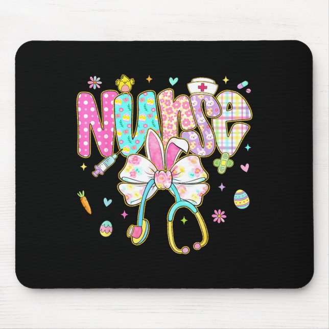 Easter Nurse Coquette Bow Stethoscope Bunny Scrub Mouse Pad (Front)