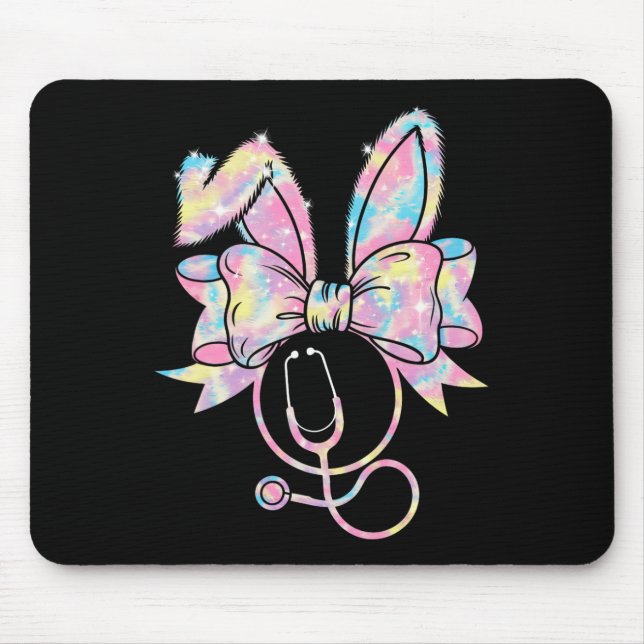 Easter Nurse Coquette Bow Stethoscope Bunny Scrub  Mouse Pad (Front)