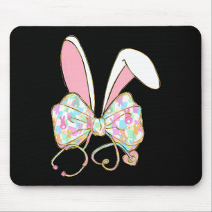 Easter Nurse Coquette Bow Stethoscope Bunny Scrub Mouse Pad