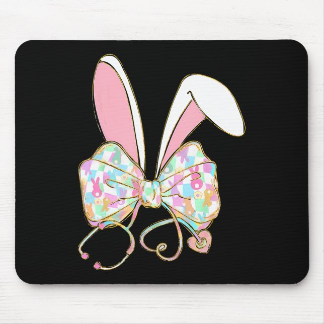 Easter Nurse Coquette Bow Stethoscope Bunny Scrub  Mouse Pad (Front)