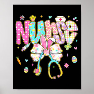 Easter Nurse Coquette Bow Stethoscope Bunny Scrub Poster