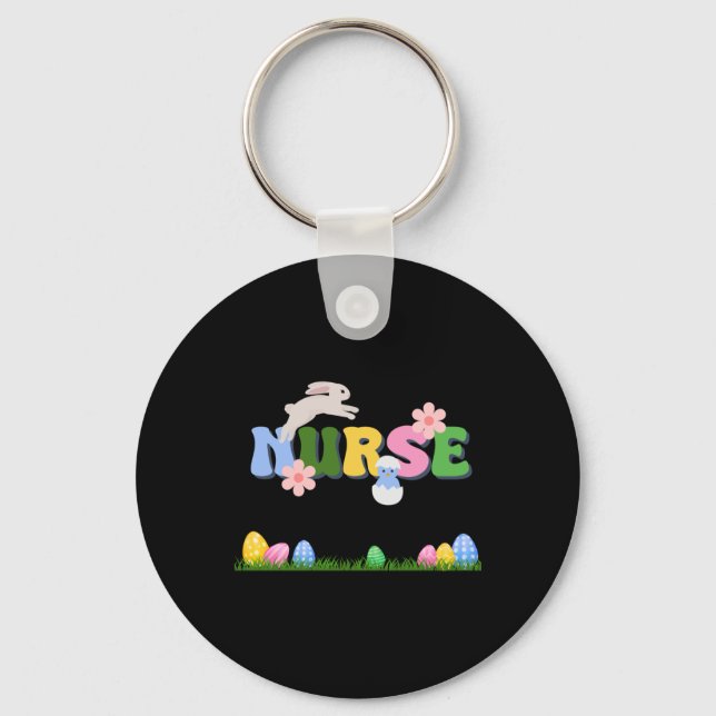 Easter Nurse Easter Eggs Flower Holiday For Nurses Keychain (Front)
