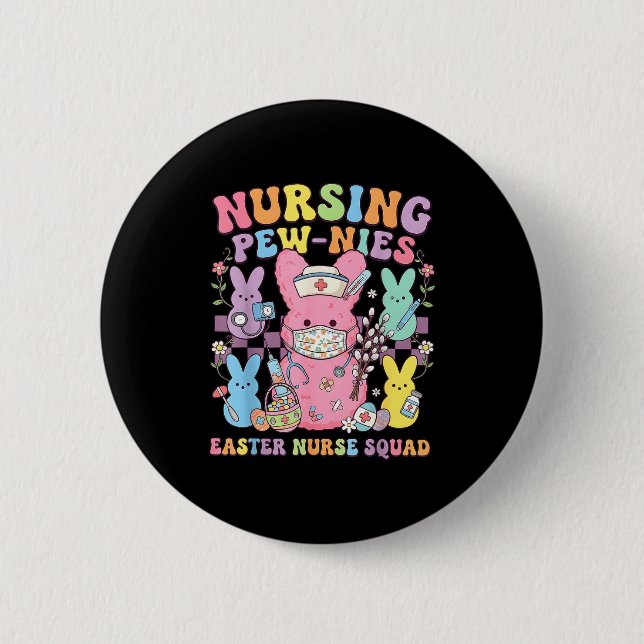 Easter nurse retro bunny nursing squad cute spring 2 inch round button (Front)