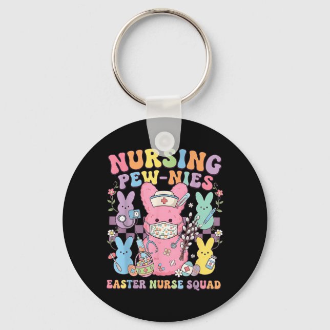 Easter Nurse Retro Bunny Nursing Squad Tee Cute Keychain (Front)