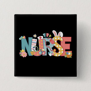 Easter Nurse Stethoscope Bunny Rabbit Eggs 2 Inch Square Button