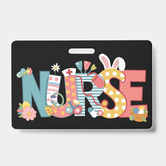 Easter Nurse Stethoscope Bunny Rabbit Eggs Badge (Front)