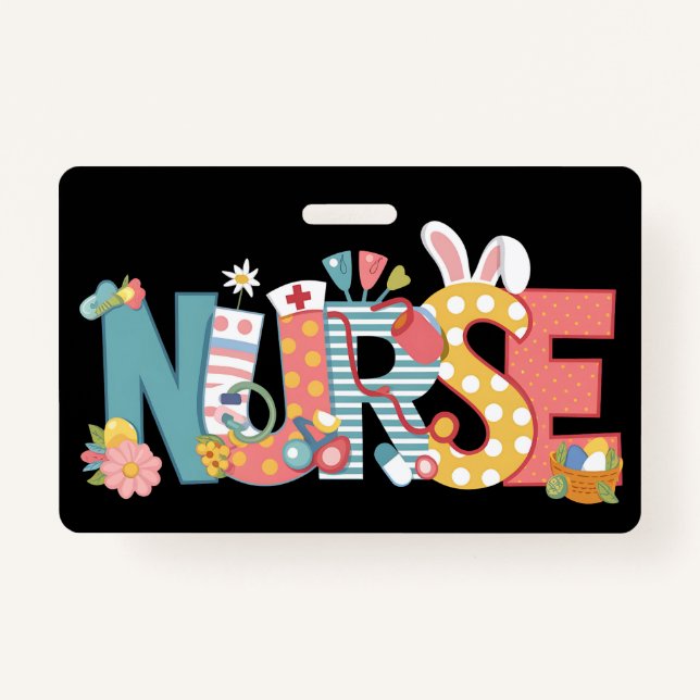 Easter Nurse Stethoscope Bunny Rabbit Eggs Badge (Front)