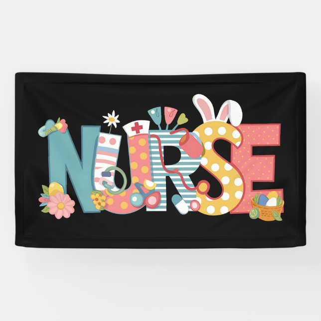 Easter Nurse Stethoscope Bunny Rabbit Eggs Banner (Horizontal)